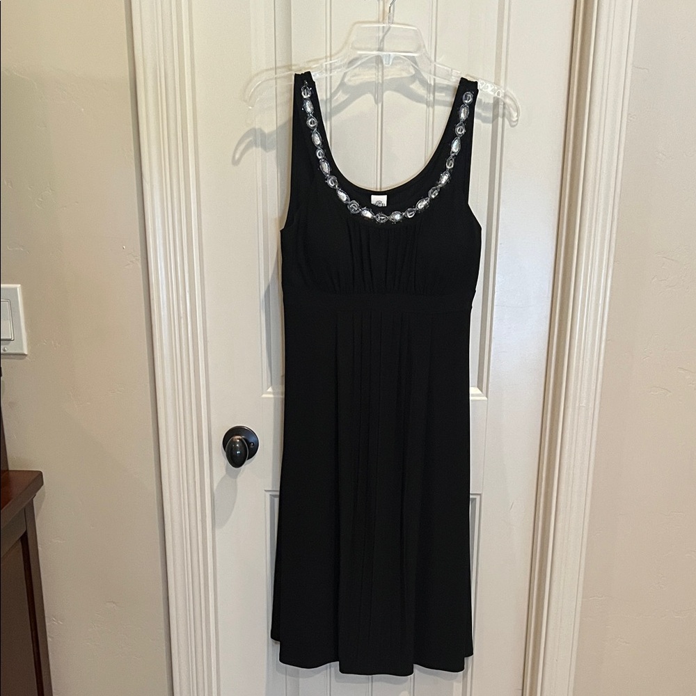 Sangria Black Dress with Embellished Neckline. Size 8